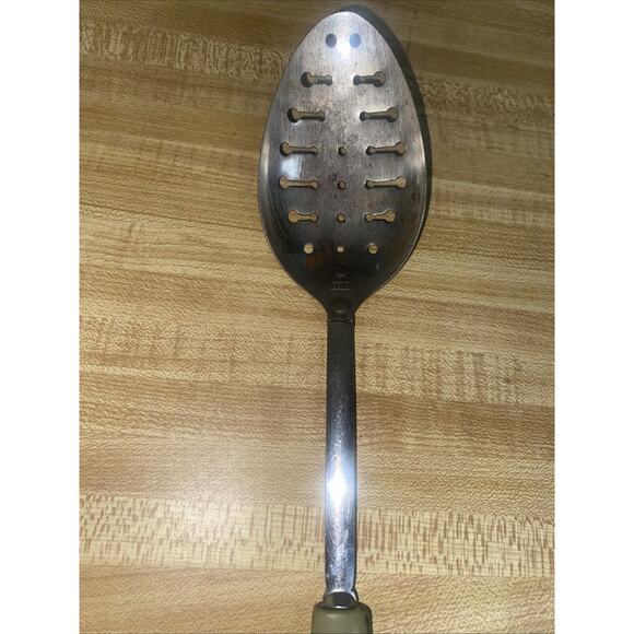 Vintage EKCO Chromium Plated Green Handle Stainless Steel Slotted Spoon USA - Picture 2 of 8